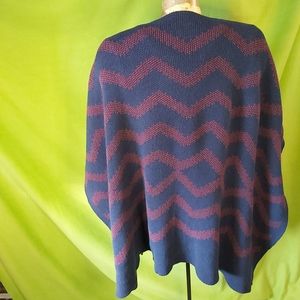 Nicole Miller Chevron Striped Shawl Wrap Open Front Poncho Blanket Cape~